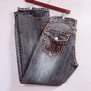 Mek Denim USA Jeans Natal Men's 31/34 Straight Distressed Embroidered Button Fly